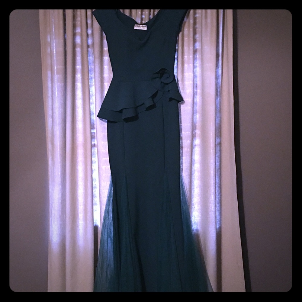 Chiara Boni Lady Cap Sleeve Peplum Mermaid Gown